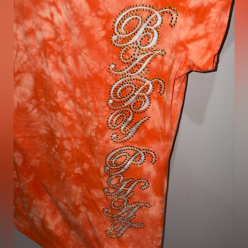 Baby Phat Y2K Orange Tie Dye Rhinestone Tee Size S 2000s McBling - Picture 5 of 5